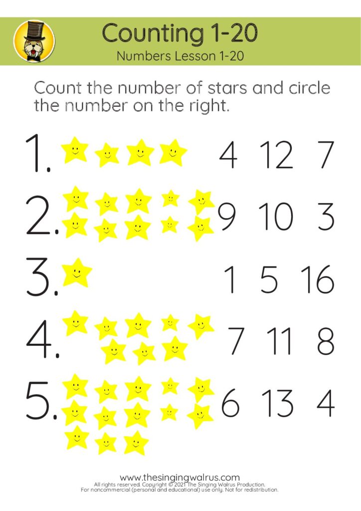 1-20 Lesson count stars 