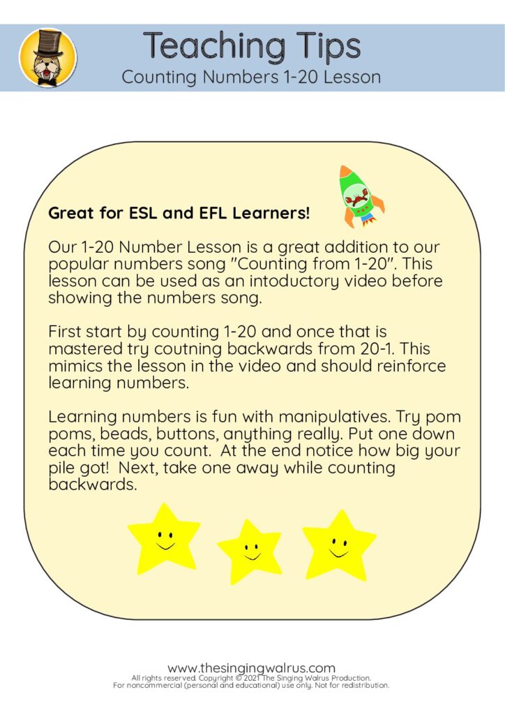 1-20 Lesson teaching tips