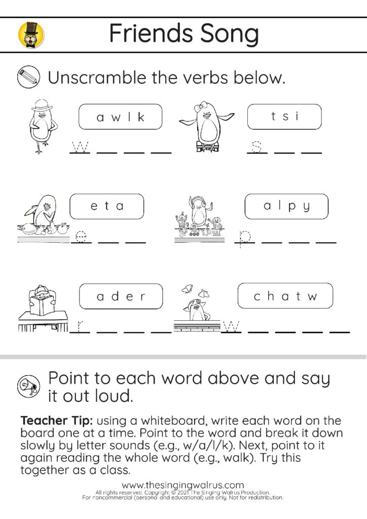 Friends Song unscramble/match 