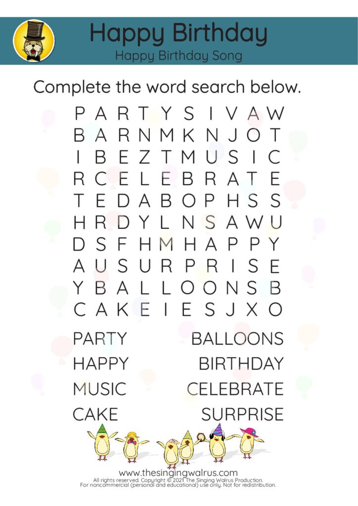 Happy Birthday word search 