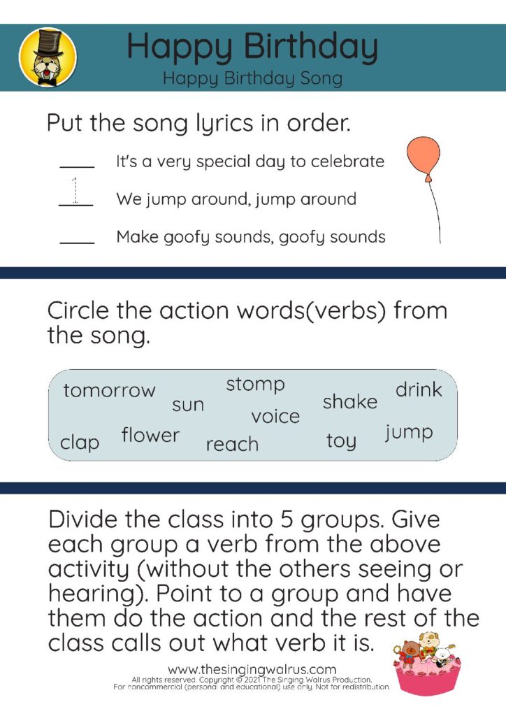 Happy Birthday lyric order 