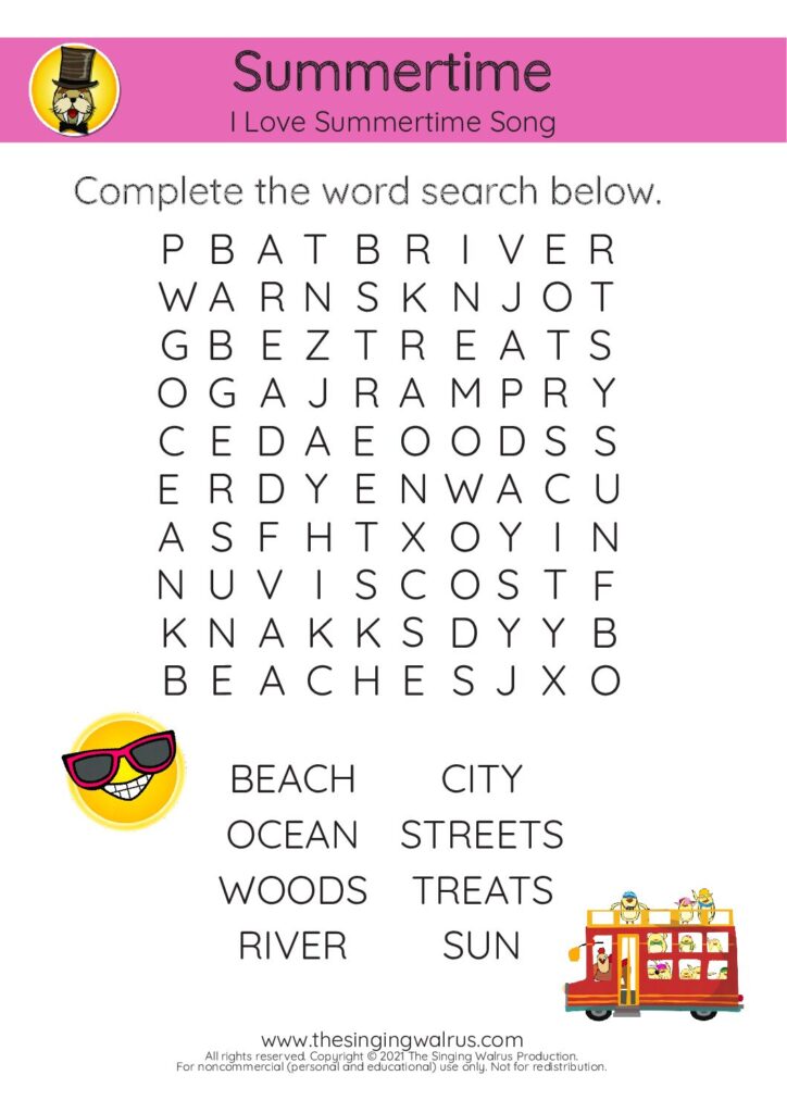 Summertime word search 