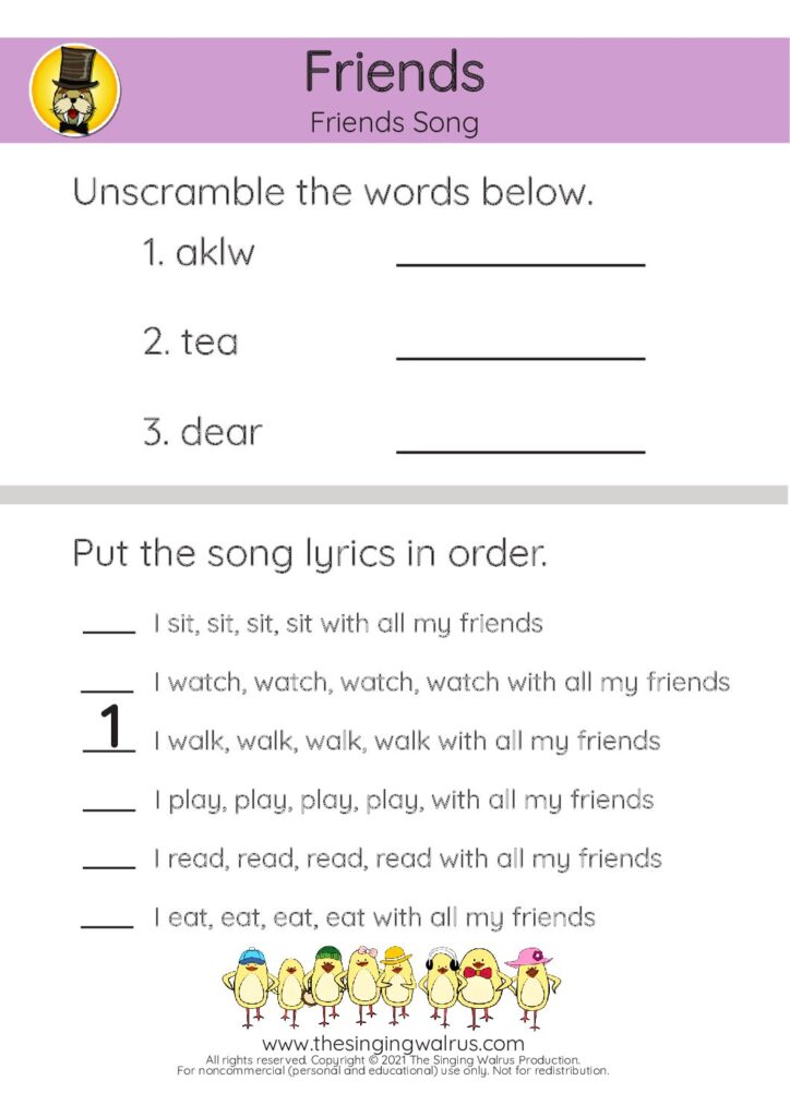 Friends Song unscramble 01 