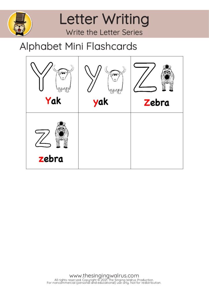 B&W Flashcards Y-Z