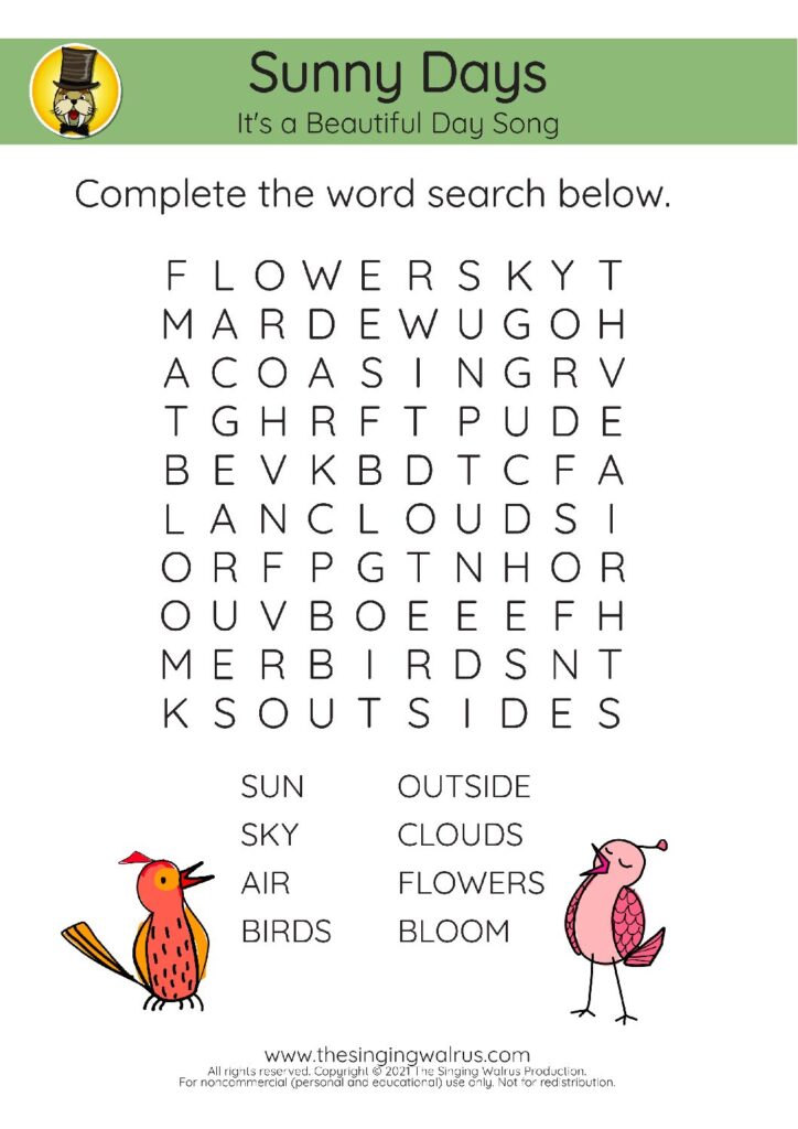 Beautiful Day word search 