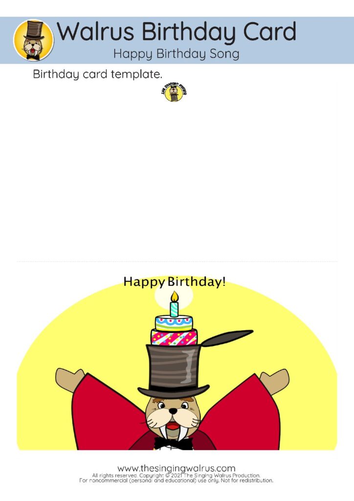 Happy Birthday walrus birthday card template