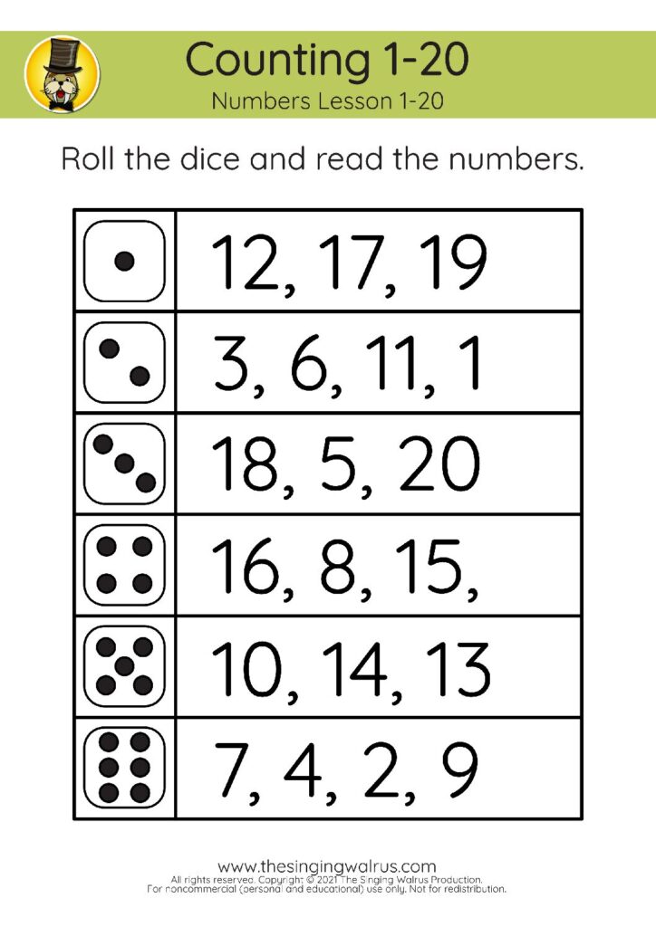 1-20 Lesson roll the dice 