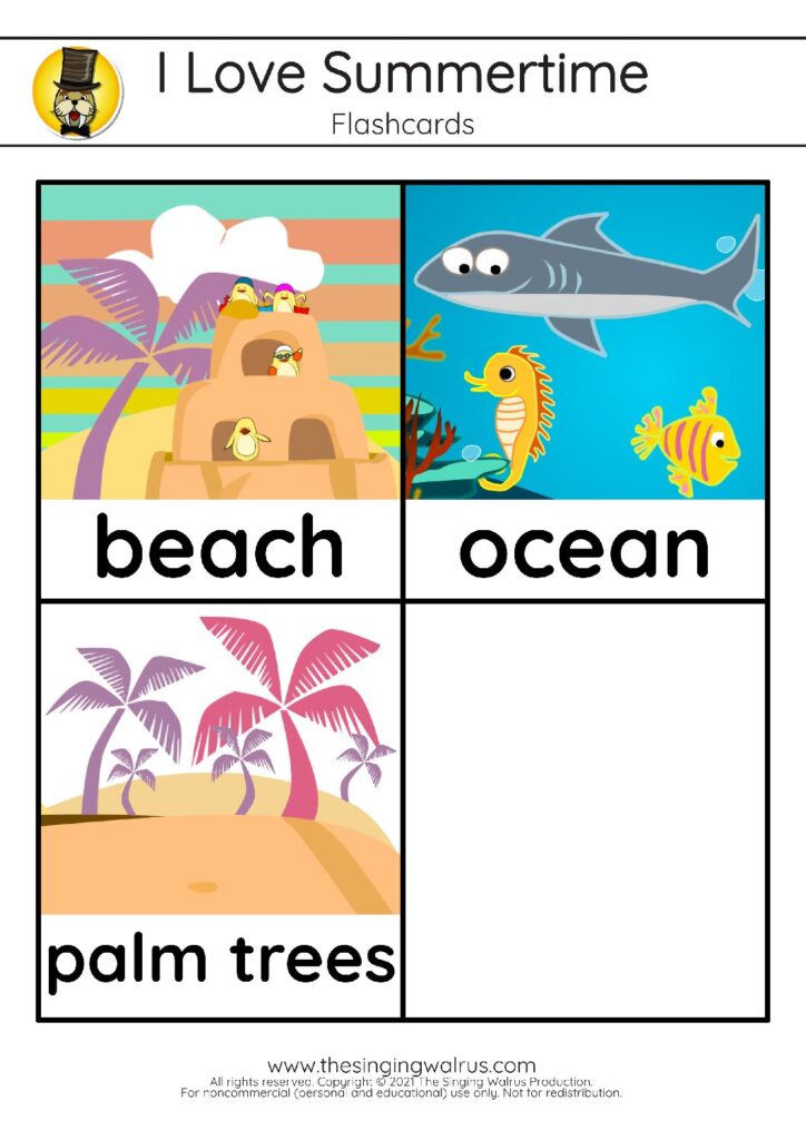 I Love Summertime Flashcards Images & Vocab