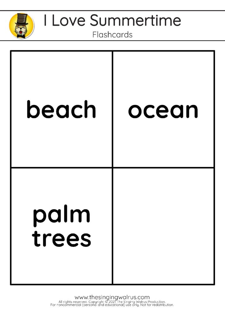 I Love Summertime Flashcards Vocab