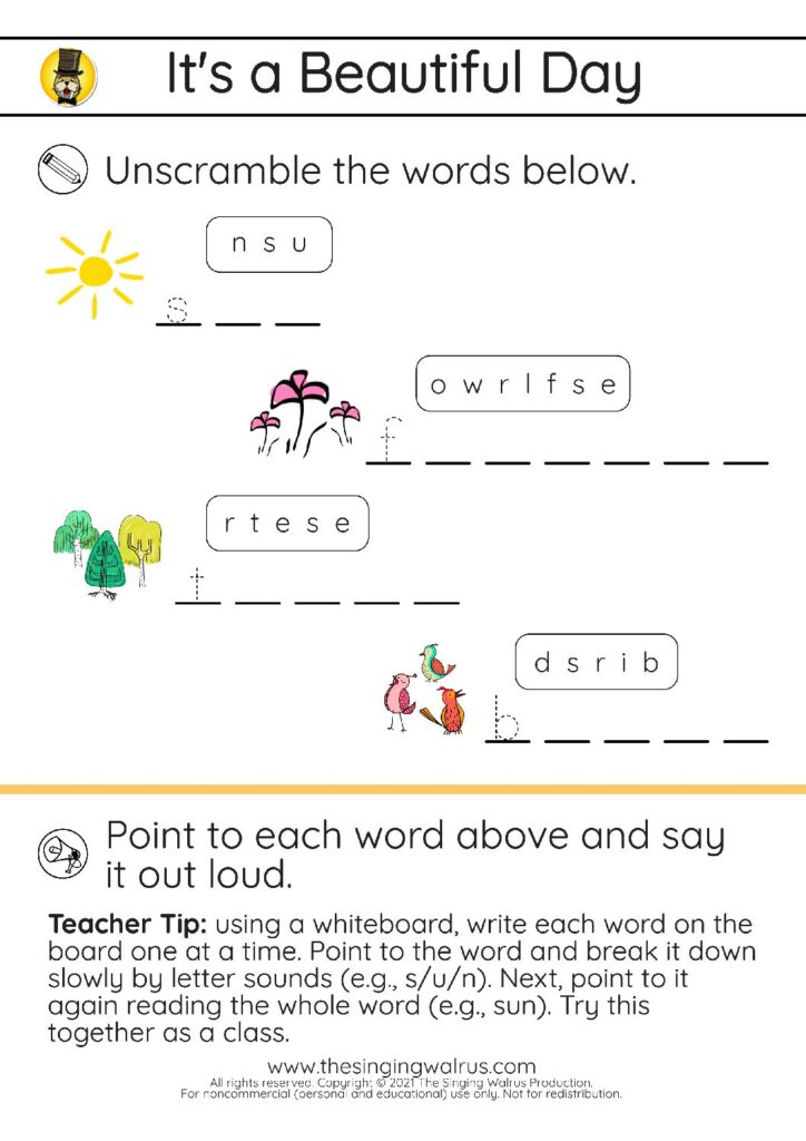 Beautiful Day unscramble/trace 