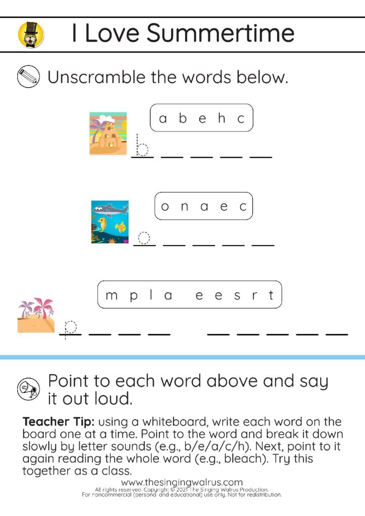 Summertime unscramble/trace 
